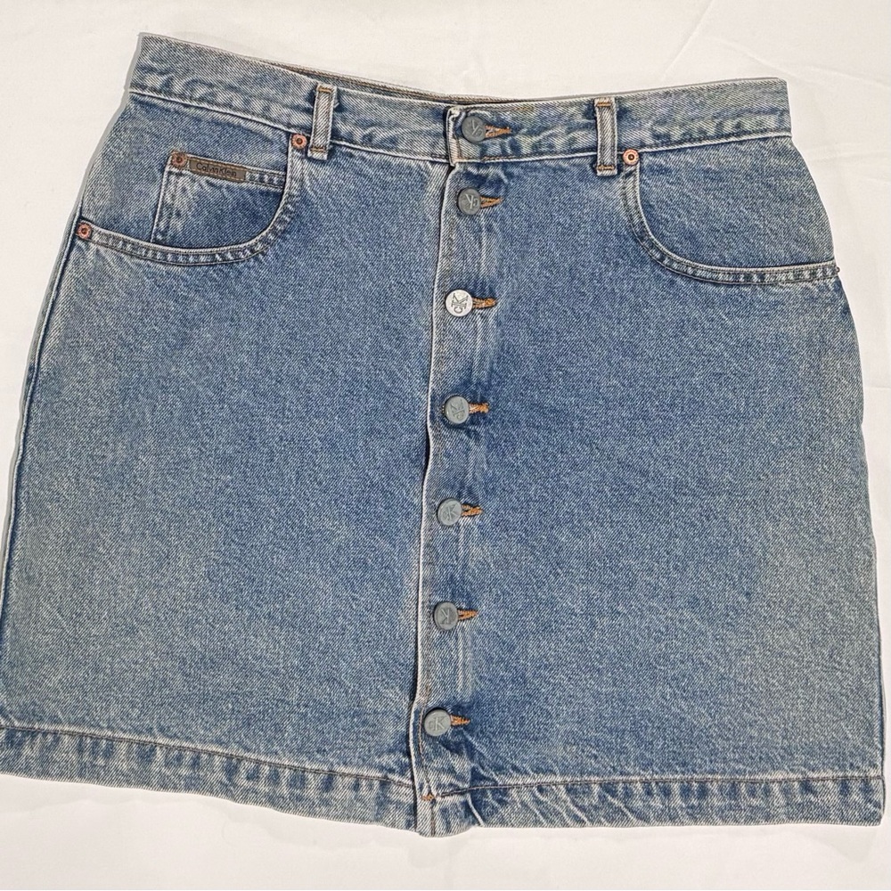 VTG 90s/Y2K Calvin Klein 100% Cotton Denim Button Up Mini Skirt - Size 13